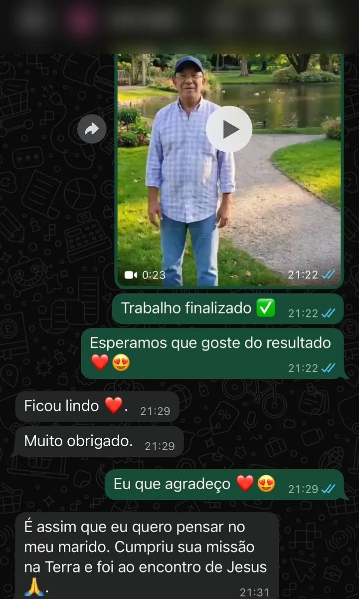 Reação real de um cliente da Eterniza no WhatsApp