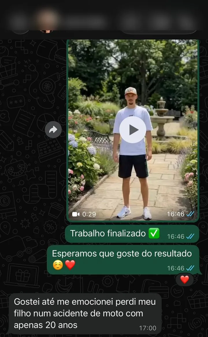 Reação real de um cliente da Eterniza no WhatsApp